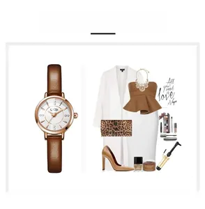 Vue détaillée de la montre GEDI avec bracelet en cuir marron et boîtier en or rose