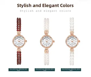 Detailansicht von drei GEDI Quarzuhren mit Roségoldgehäuse und Perlenarmbändern