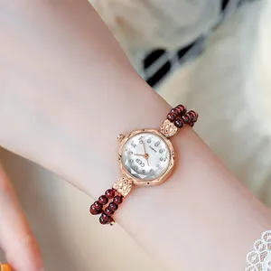 GEDI Damen Luxus Quarzuhr Vintage Künstliche Perlenarmband Wasserdicht Roségold Gehäuse Perlmutt Zifferblatt Armbanduhr