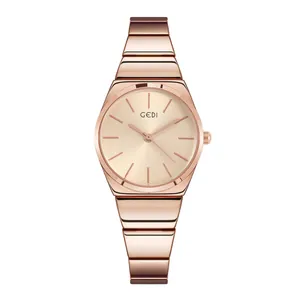 Montre à quartz en alliage style bambou or rose pour femme avec bracelet à maillons élégant