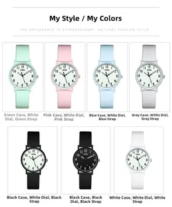 Detailed grid view showcasing candy-colored waterproof silicone straps of the GEDI quartz watch