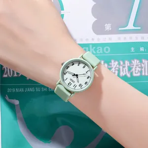Pastel green waterproof silicone watch for students with clear Arabic numerals display