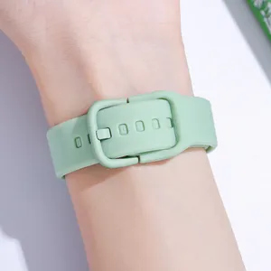 Minimalist light green silicone waterproof watch strap with adjustable pin buckle for students