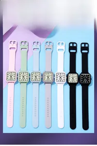 Luminous silicone square quartz watch series shown in seven vibrant candy colors