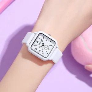 GEDI Fashion Women Luminous Square Quartz Watch Silicone Strap Waterproof Student Candy Color Minimalist Analog Wristwatch