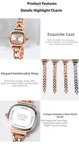 Dettaglio macro dell'orologio GEDI con cassa placcata IP e fondo in acciaio inox