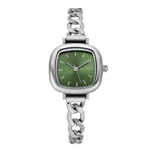 Orologio GEDI da donna con cinturino a catena d'argento e quadrante quadrato verde