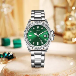 Luxus Damen Quarzuhr Mit Strass Besetzt Wasserdicht Edelstahl Armbanduhr Mit Kalenderfenster