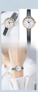 Detail view of GEDI quartz watch with grey leather strap and rose gold case