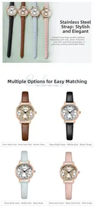 Detail of GEDI small dial quartz watch with colorful leather straps and rose gold case