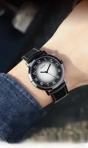 Detail of GEDI men's vintage quartz watch with black leather strap and gradient dial