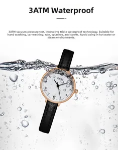 Detail of GEDI quartz watch submerged in water showing 3ATM water resistance quality