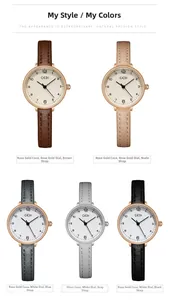 Collection of minimalist leather strap quartz watches in five elegant color variations