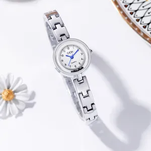 Elegant Women's Fashion Quartz Bracelet Watch Small Round White Dial Analog Wristwatch With Alloy Strap And Rhinestone Accents