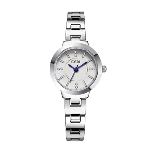 Orologio al quarzo argento da donna con indici in cristallo e lancette blu su bracciale
