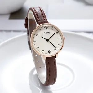 GEDI Minimalist Women Quartz Watch Vintage Small Round Dial PU Leather Strap 3ATM Waterproof Fashion Elegant Ladies Wristwatch