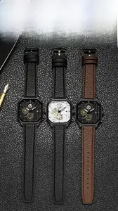 Montres à quartz business avec boîtiers carrés et bracelets en cuir de couleurs
