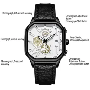 Montre à quartz GEDI pour homme avec boîtier carré noir et bracelet en cuir à cadran blanc