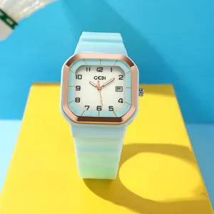 Montre sport GEDI carrée avec bracelet silicone vert menthe et affichage de date