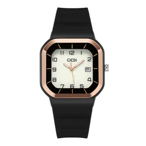 Montre de sport étanche à quartz avec cadran carré, bracelet silicone et date