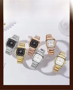 Macro detail of GEDI square dial women's watch with steel mesh band and luxury finish