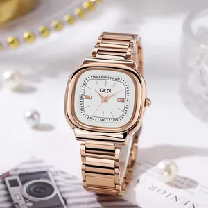 Gedi Waterproof Quartz Women Watch Luxury Simple Square Case Stainless Steel Strap Fashion Elegant Minimalist Lady Wristwatch
