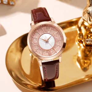 Luxe Dames Quartz Horloge Sterrenhemel Drijfzand Wijzerplaat Romeinse Cijfers Strass Kunstlederen Band Waterdicht Mode Sieraden Polshorloge