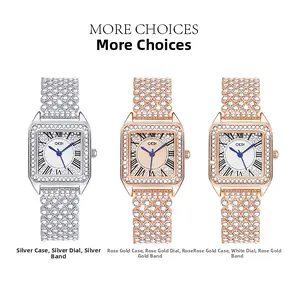 Detailed comparison of three GEDI square quartz watches with crystal pave and blue hands