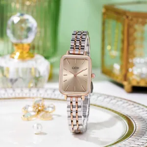 Elegant rectangular GEDI women's watch with champagne dial and gold stainless steel strap