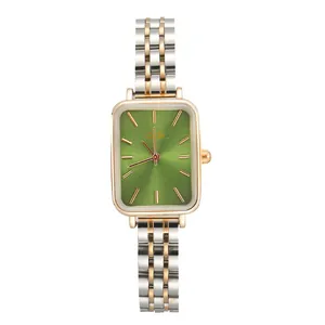 Elegant GEDI women's square watch with green dial and rose gold steel strap