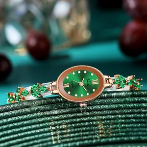 Luxus Oval Quarzuhr Für Damen Mit Navette-Schliff Edelstein Armband Vintage Elegant Schmuck Armbanduhr Geschenk