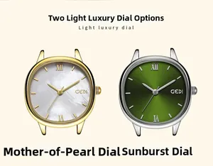 Detail of oval watches with mother-of-pearl and sunray dials in gold and silver cases