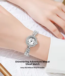 Close-up of women's GEDI watch with mother-of-pearl dial and wheat ear bracelet
