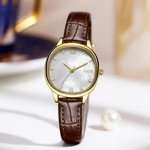 Elegante Damen Quarz Uhr Echtes Lederarmband Perlmutt Sonnenstrahl Zifferblatt Wasserdicht Mode Minimalistische Armbanduhr