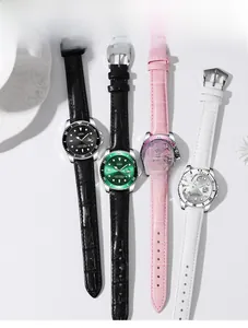Detailed shot of four GEDI quartz watches in black green pink and white colors