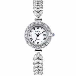 GEDI luxury silver women watch with mother of pearl dial and crystal leaf bracelet