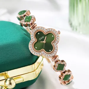 Luxury Four Leaf Clover Women Quartz Watch Rhinestone Alloy Bracelet Strap Elegant Jewelry Wristwatch For Lady Gift