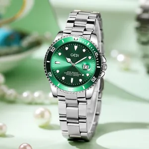 Montre à Quartz de Luxe pour Femmes Étanche Lumineuse Calendrier Bracelet en Acier Inoxydable Élégante Business Montre-Bracelet Analogique Cadran Rayon de Soleil Style Submariner
