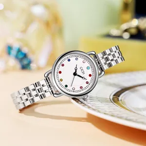 Orologio Donna Quarzo Cinturino Acciaio Inossidabile Marcatori Ora Strass Colorati Impermeabile Moda Lusso Gioielli