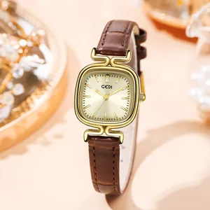 Dames Quartz Horloge Vierkante Wijzerplaat Waterdicht Vintage Elegant Leer En Roestvrij Staal Mode Polshorloge