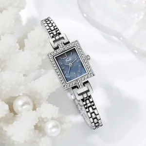 Women Square Quartz Watch Alloy Rhinestone Chain Bracelet Waterproof Elegant Vintage Style Mother Of Artificial Pearl Dial Wristwatch
