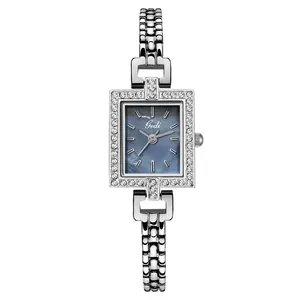 Elegant Gedi silver rectangular watch with blue dial and crystal bezel for women