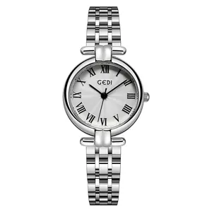 GEDI Women's silver quartz watch with Roman numerals and stainless steel strap