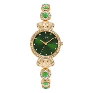 GEDI Luxus-Damenuhr in Gold mit grünem Zifferblatt im Jade-Stil und diamantbesetztem Armband