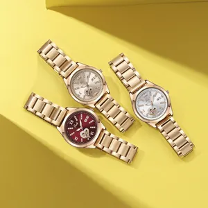 Set orologi Gedi lusso in oro rosa con lunetta in cristallo e quadrante data rosso