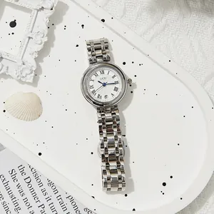 Montre GEDI de luxe en acier inoxydable argenté pour femme avec chiffres romains et date