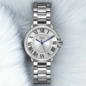 Elegante Orologio al Quarzo da Donna Cassa in Lega Cinturino in Acciaio Inossidabile Numeri Romani Lancette Blu Impermeabile