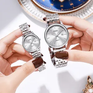 Set di orologi GEDI per coppia in acciaio inossidabile argento con display della data