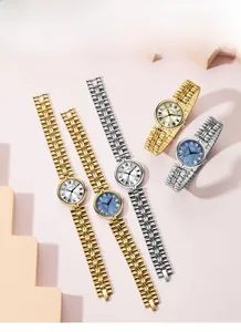 Detailed arrangement of vintage quartz watches with metal link straps and Roman numerals