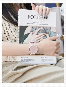 Detail view of light pink silicone GEDI watch worn on wrist for a minimalist lifestyle